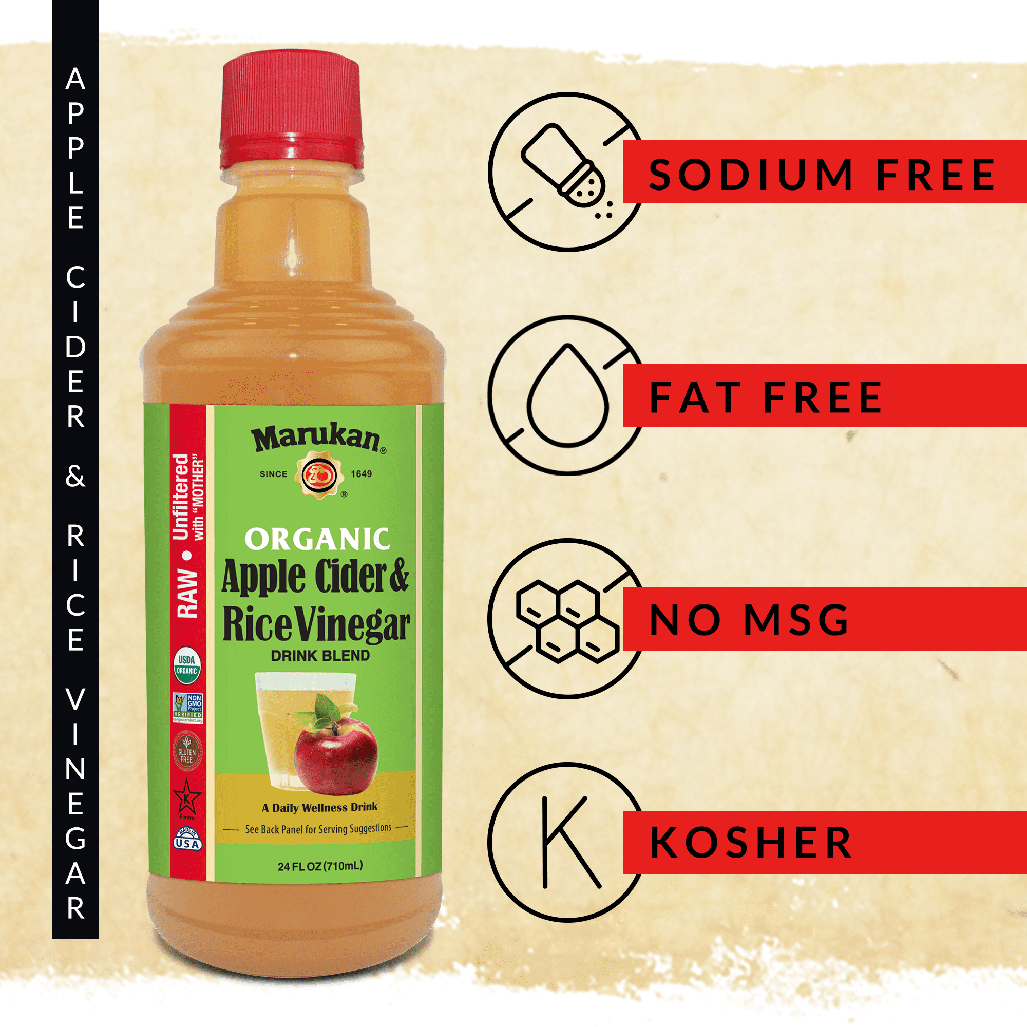 Marukan Organic Apple Cider Vinegar With Mother, Raw & Unfiltered, Apple Cider for Wellness (24 fl oz)