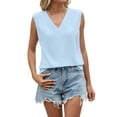 thumbnail image 2 of Endives Women's Tank Tops V Neck Pleated Sleeveless Chiffon Blouses Casual Top Basic Work Business Shirt Summer Trendy Sky Blue, 2 of 7