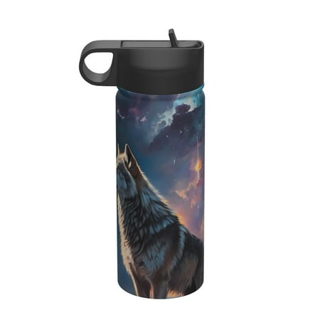

Goofa Night Sky Wolf for Insulated Kettle 18oz Water Bottle Insulated Tumbler with Handle & Flip Straw - Fits in Cup Holder Leak Resistant Tumbler