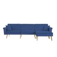 thumbnail image 3 of 110.2" Accent Sofa, Modern Velvet Upholstered Reversible Sectional Sofa Bed, L-Shaped Sofa Couch with Movable Ottoman and Nailhead Trim, Convertible Folding Sofa Bed, for Compact Spaces, Blue, 3 of 7