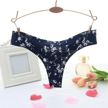 

Hunpta Womens Printed Seamless Adhesive Panties Sexy Low Waist Ice Silk Thong Sexy Panties