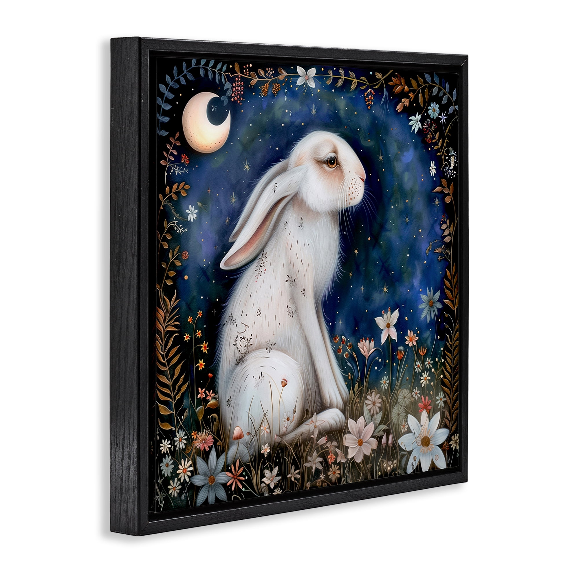 Stupell Industries White Rabbit Forest Scene Animals Painting Black Floater Framed Canvas Art Print Wall Art, 25 x 25