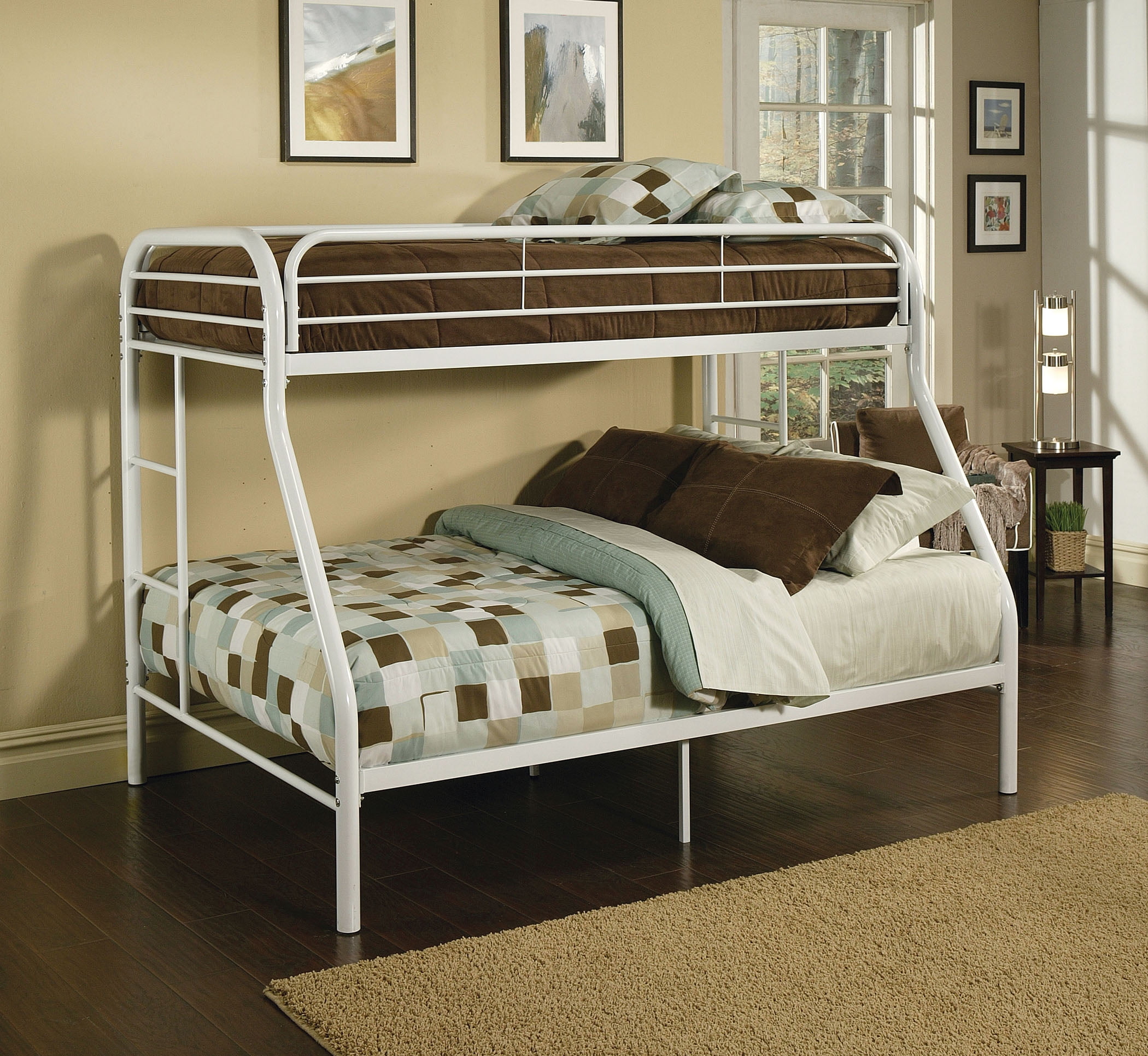 Twin/Full Bunk Bed, White Metal Tube White