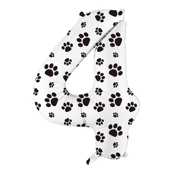 34" White Number 4 Foil Birthday Party Balloon With Paw Print