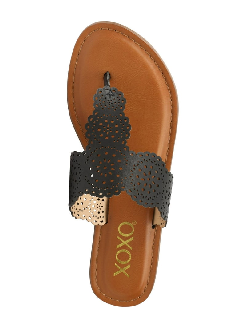 XOXO Womens Black Floral Detail 1/2 Heel Perforated Rally Round