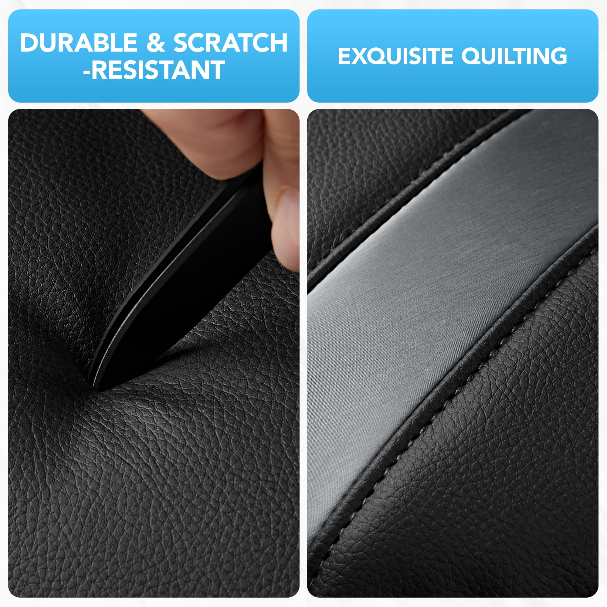 Road Comforts Leather Car Seat Cover,Sports Style Car Seat Cover,Breathable,Non-Slip,Universal Fit,Gray Front Seats