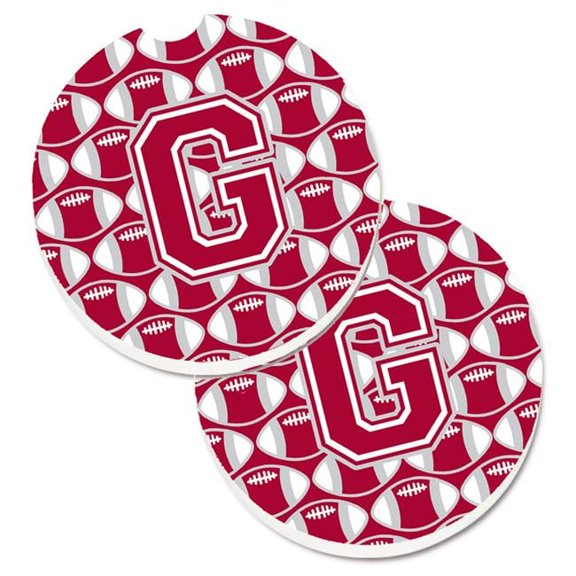 Carolines Treasures CJ1065-GCARC Letter G Football Crimson with Grey & White Set of 2 Cup Holder Car Coaster