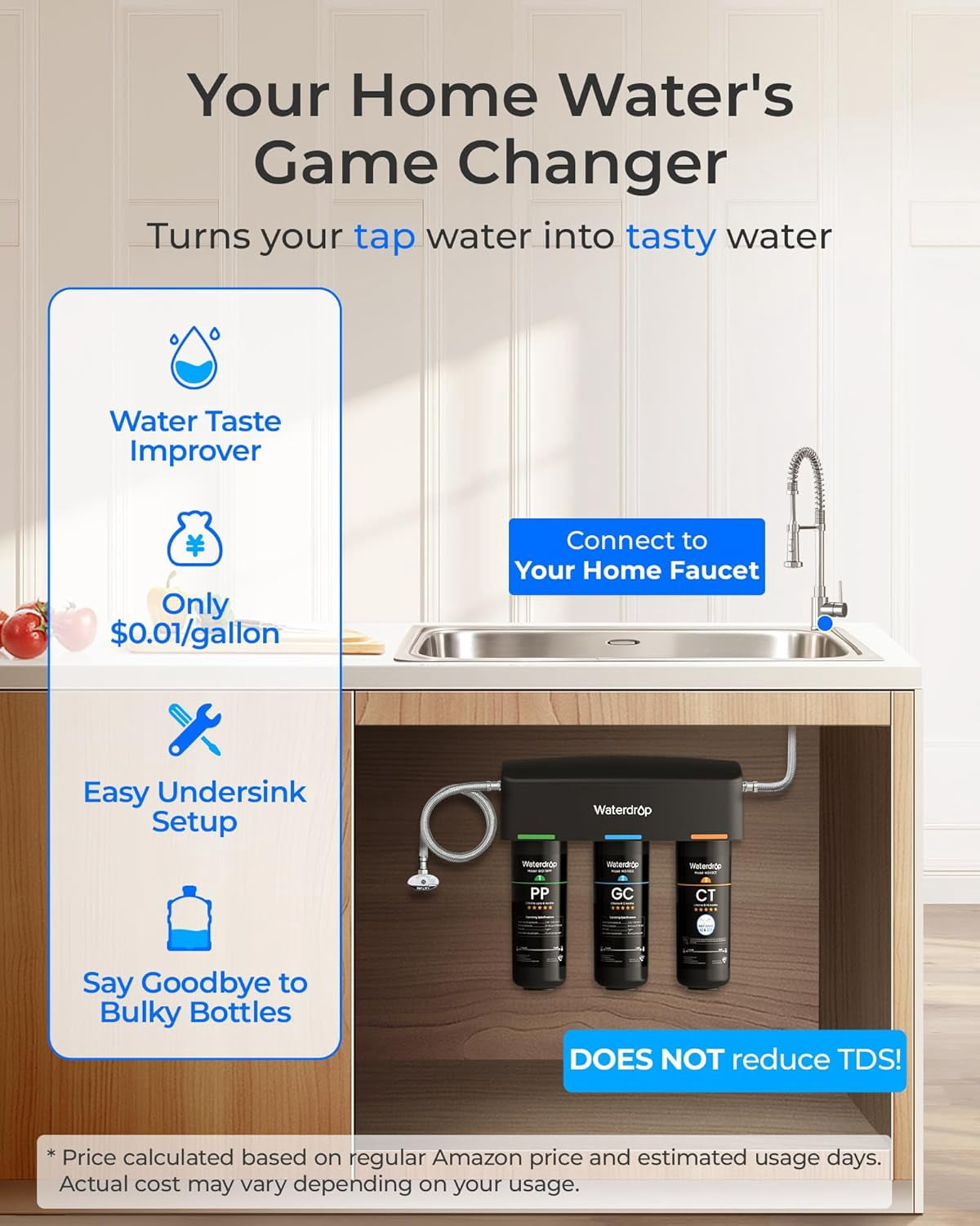 Waterdrop TSA 8 Layer Under Sink Water Filter System,  Reduces PFAS, PFOA/PFOS, Fluoride, Chlorine, Bad Taste & Odor, with WD-10PP Water Filter