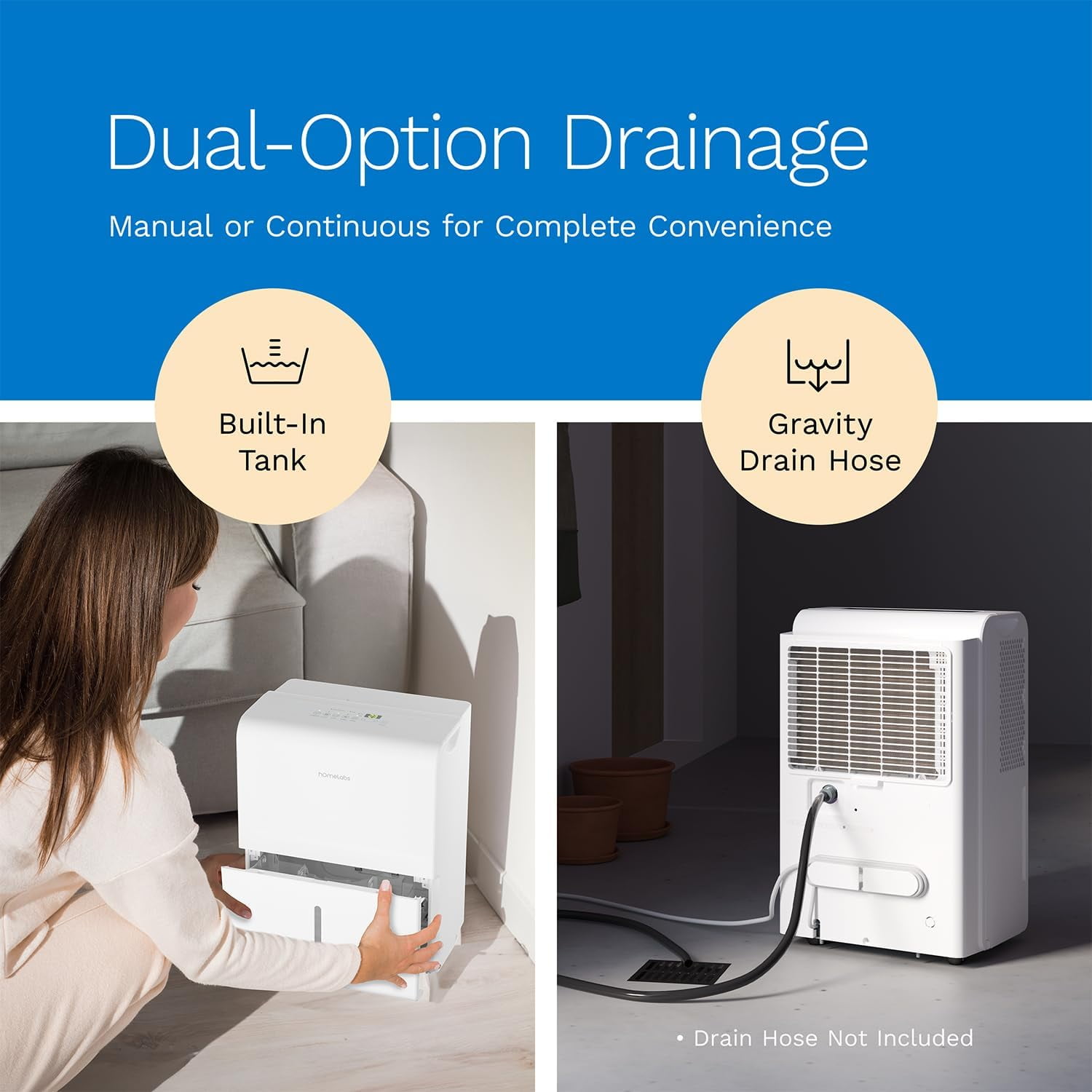 hOmeLabs 22 Pint Wi-Fi Dehumidifier for up to 3,000 Sq Ft Rooms (MAX 56 Pint at 95°F, 90% RH) – Compact, Smart Moisture Control for Home, Bedroom, or Bathroom