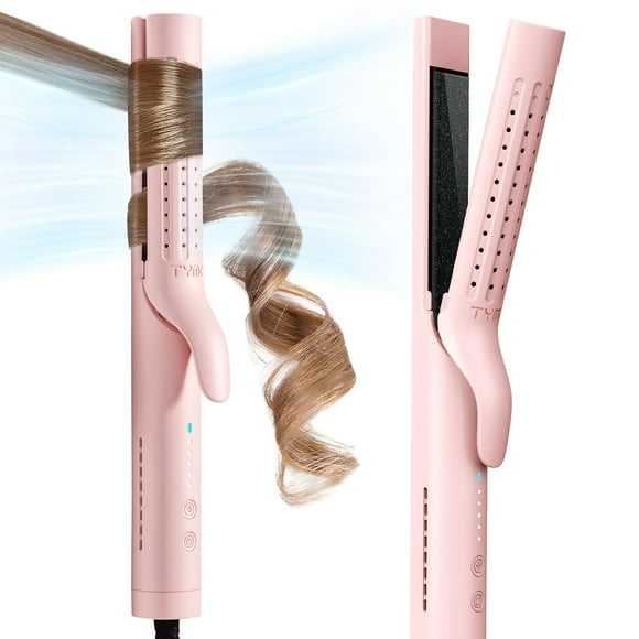 TYMO Airflow Curling Iron for Lasting Curls - Ceramic Flat Iron Hair Straightener and Curler 2 in 1, Anti-Scald Curling Wand 1.25 Inch, 360° Cool Air, 5 Temps & Dual Voltage for Long Short Hair