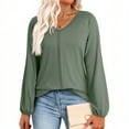 thumbnail image 2 of biudgviw Womens Blouses Dressy Casual Fashion Long Sleeve Work Tops Solid Color V Neck Pullover Shirts for Going Out Clothes, 2 of 5