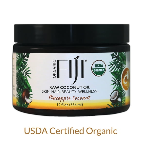 Organic Fiji Raw Cold Pressed Coconut Oil for Hair, Skin, Face & Body | Relaxing Massage Oil | Pineapple Coconut ,12 oz for Women Men & Baby
