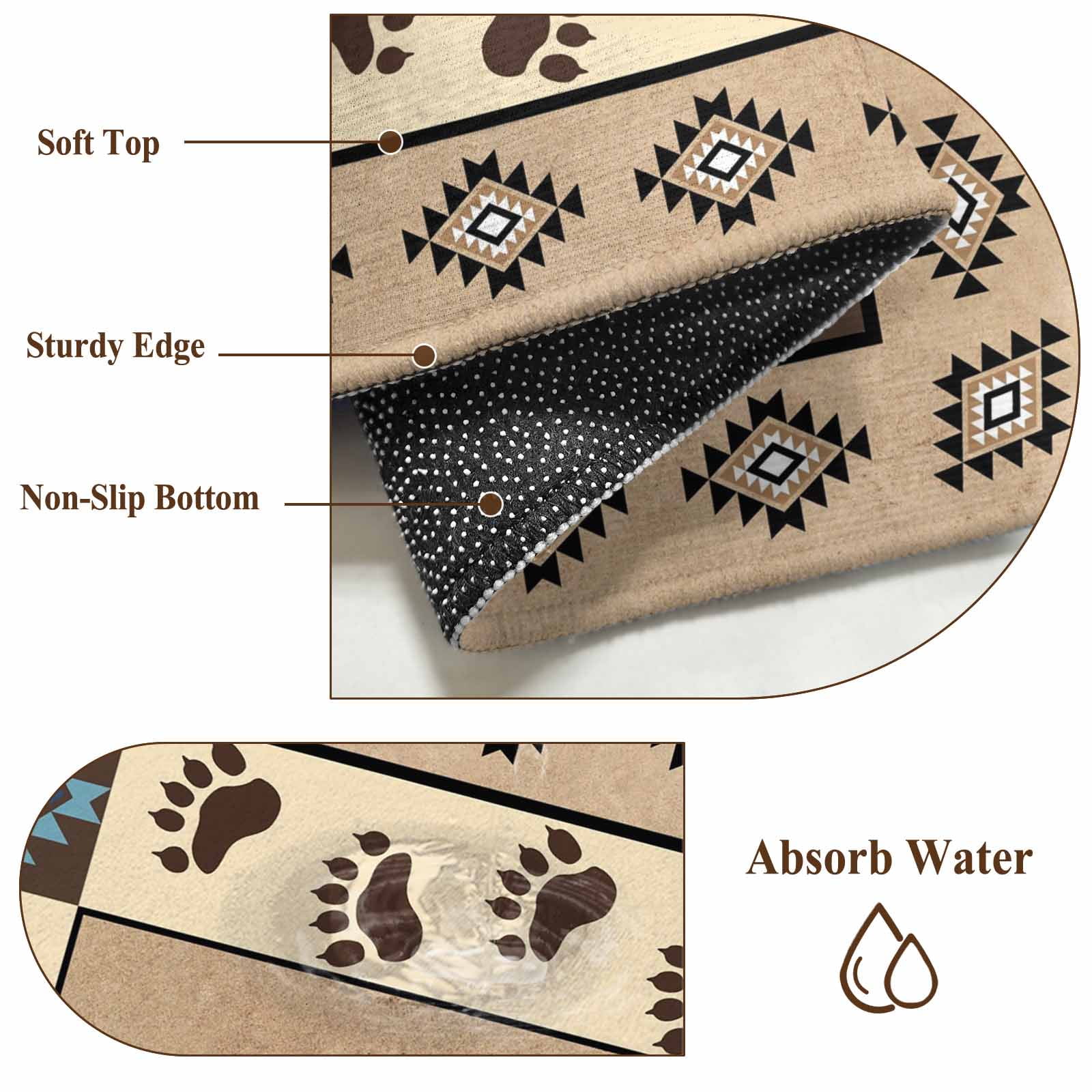 3'x5' Area Rugs, Farmhouse Bear Indoor Outdoor Area Rug for Living Room Bedroom, Country Vintage Animals Paw Print Brown Washable Bathroom Rugs Kitchen Floor Carpet Mats Home Decor Aesthetic
