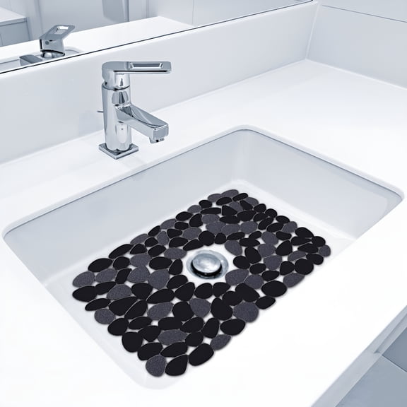 ACDANC 1 Pack Sink Mat for Stainless Steel and Porcelain Sinks,PVC Dish Drying Mat Kitchen Sink Protector with Pebble Design,Fits Bottom of Sink,Black,15.8 x 12 Inch