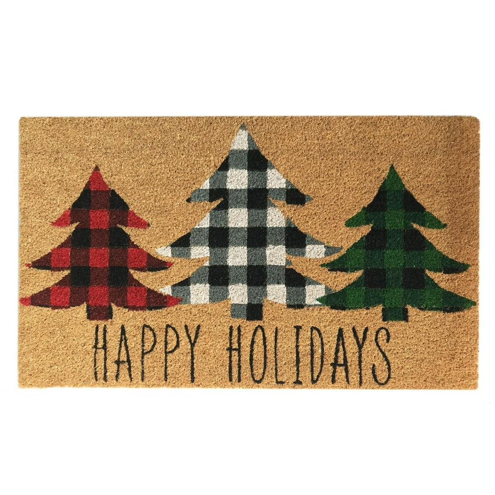 Farmhouse Living Holiday Plaid Christmas Tree Coir Doormat Walmart