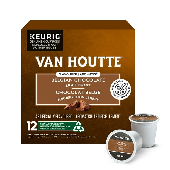 Van Houtte Belgian Chocolate, Light Roast, K-Cup Coffee Pods, 12 Count
