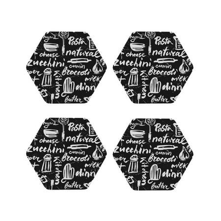 

Fuzoiu Pasta Bacon Print Leather Coasters Set Drink Coasters Set of 4 for Tabletop Protection Durable PVC Coasters Home Décor and Housewarming Gift-Hexagon