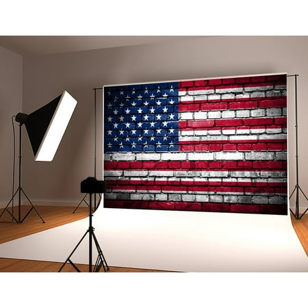 Image of GreenDecor 7x5ft Brick Photography Backdrop American Flag Photo Studio Props