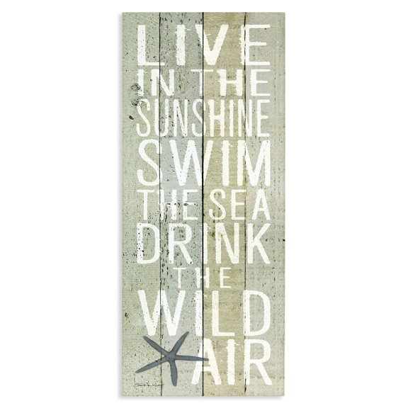 Stupell Industries Traditional Live In the Sunshine Starfish Planked Look Canvas Art, 10 x 24, by Stephanie Workman Marrott