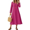 thumbnail image 2 of Fall Fashion 2025 Long Sleeve Dress for Women Plus Size V-Neck Solid Color Casual Pocket Long Dress(Hot Pink M), 2 of 8