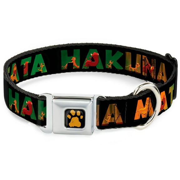 Disney Pet Collar, Dog Collar Metal Seatbelt Buckle, Hakuna Matata Black Lion King Scenes, 15 to 24 Inches 1.0 Inch Wide