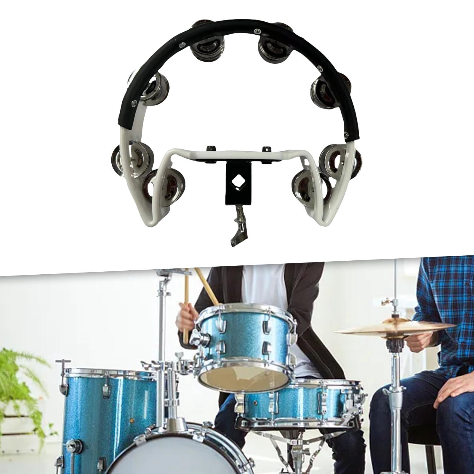 LeeQinersw Cymbal Hi Hat Tambourine Stainless Steel Shaker Stainless Steel Hand Bell Rattle white