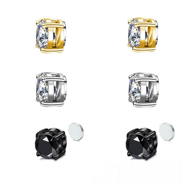 Pendientes con clip para la oreja para hombres y mujeres sin orificios para las orejas, pendientes con imán, pendientes de acero de titanio, personalidad de moda, circonita redonda de cuatro garras