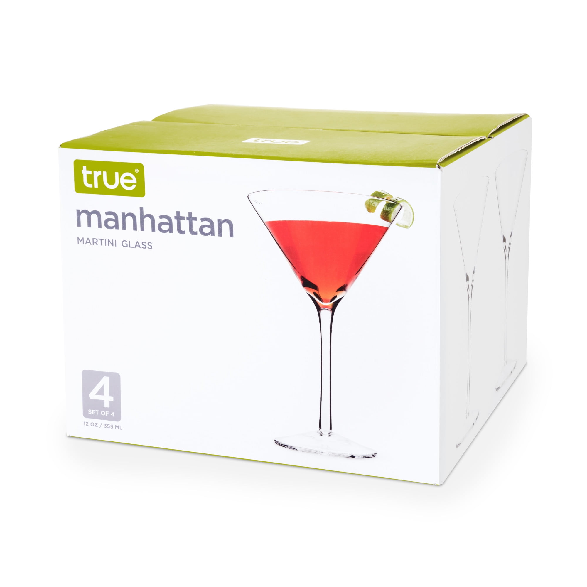 True Manhattan Martini Glass, Crystal Cocktail Coupes, Clear Glass,  Cocktail glass set, Dishwasher Safe, Holds 12 oz., Set of 4