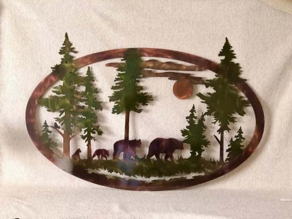 Latady Metal Wall Art Deer & Bear in the Forest Pine Tree Wall Decor