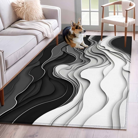 3'x5' Area Rugs, Black Grey Ombre Indoor Outdoor Area Rug for Living Room Bedroom, Abstract Modern Geometric Moire Art Washable Bathroom Rugs Kitchen Floor Carpet Mats Home Decor Aesthetic