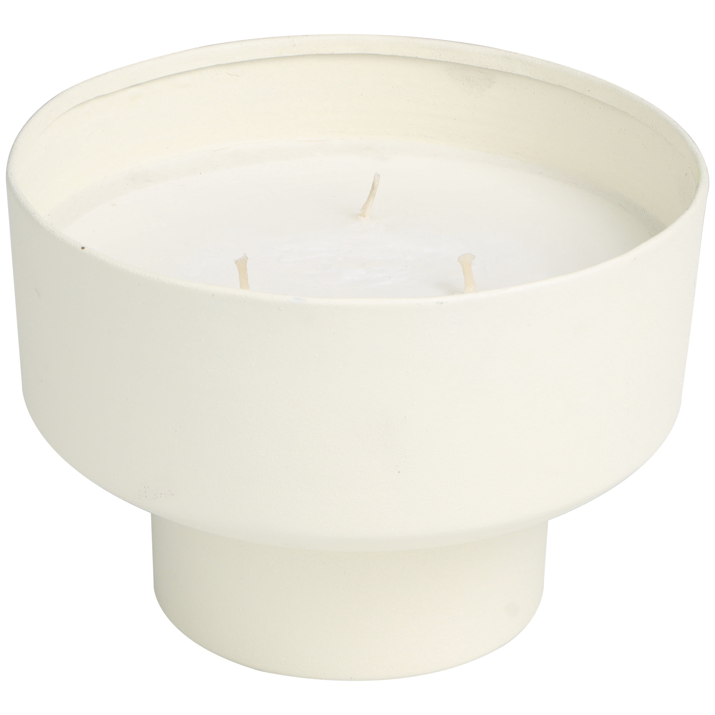 CosmoLiving by Cosmopolitan White Metal Cozy Cashmere Scented Matte 50 oz 3 Wick Candle with White Wax