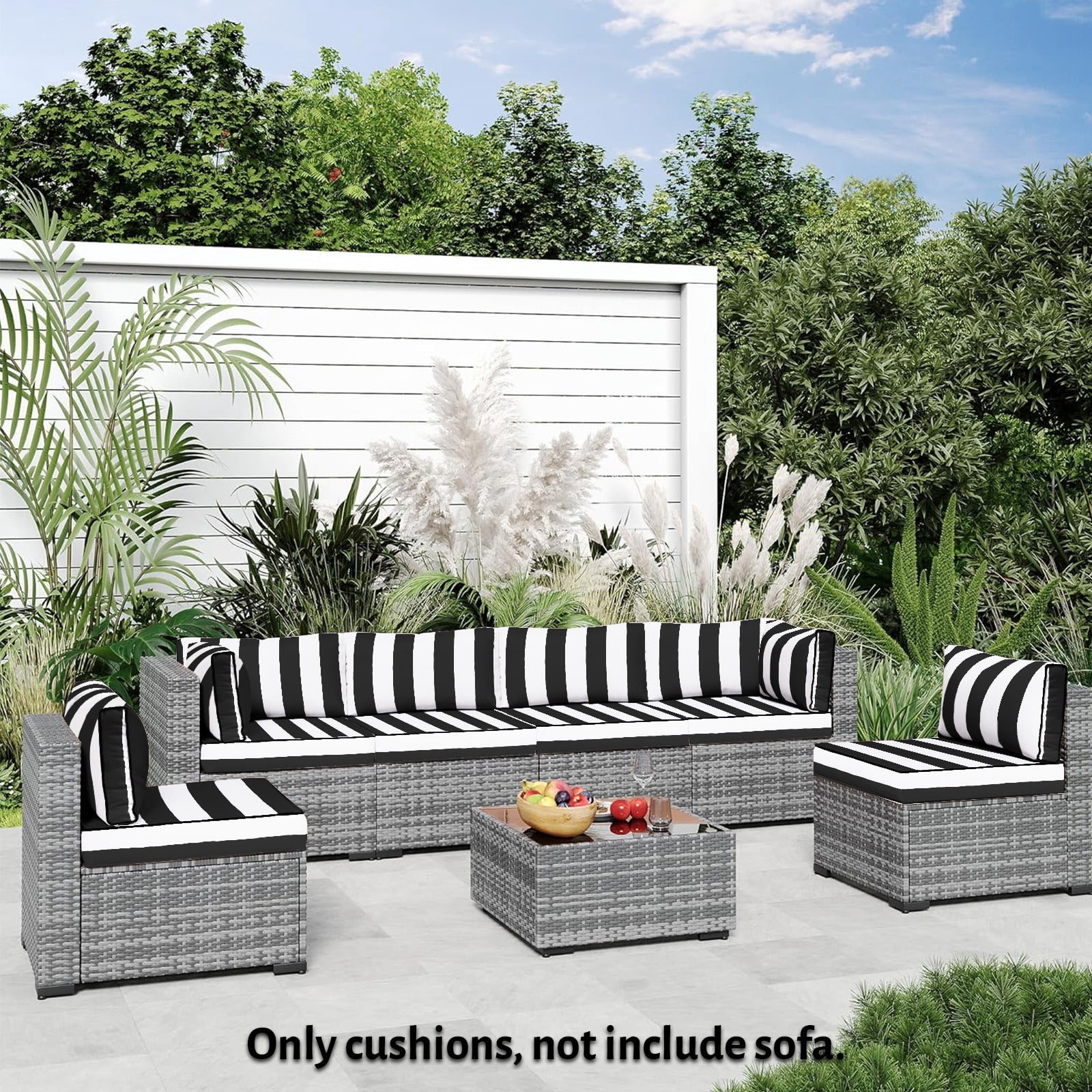 HONEY HOME 14 Piece Patio Sectional Cushions Relacement, 4" Outdoor Furniture Couch Cushion Fits 6-Seat Rattan Conversation Set, Waterproof, Fade-Resist
