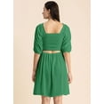 thumbnail image 3 of Moomaya Womens Solid Ruched Midi Dress, Smocked Style, Elbow Sleeves Dress, 3 of 8