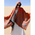 thumbnail image 5 of Women's Knitted Poncho with Hood Tassel Open Front Stars for Fall Winter (Orange), 5 of 7