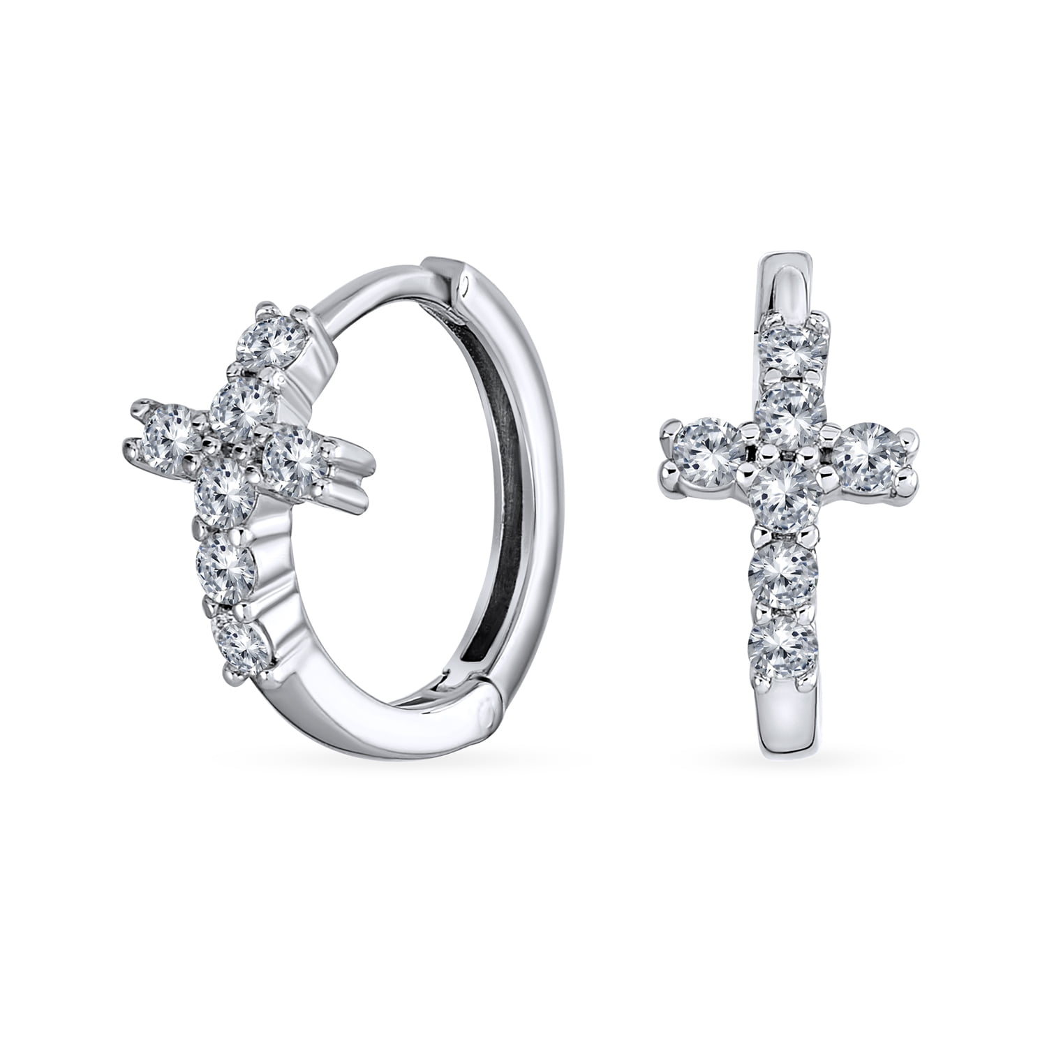 Cross Small Hoop Earrings CZ Cubic 