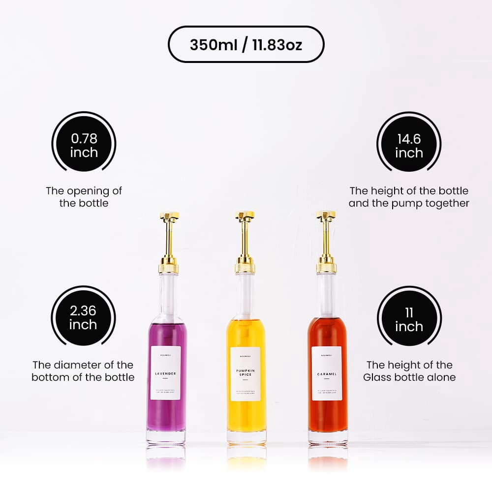Coffee Syrup Dispenser For Bar  350mlcoffee Pump Glass Bottle W. Pumps Simple Labels Set Of 2 (gold)