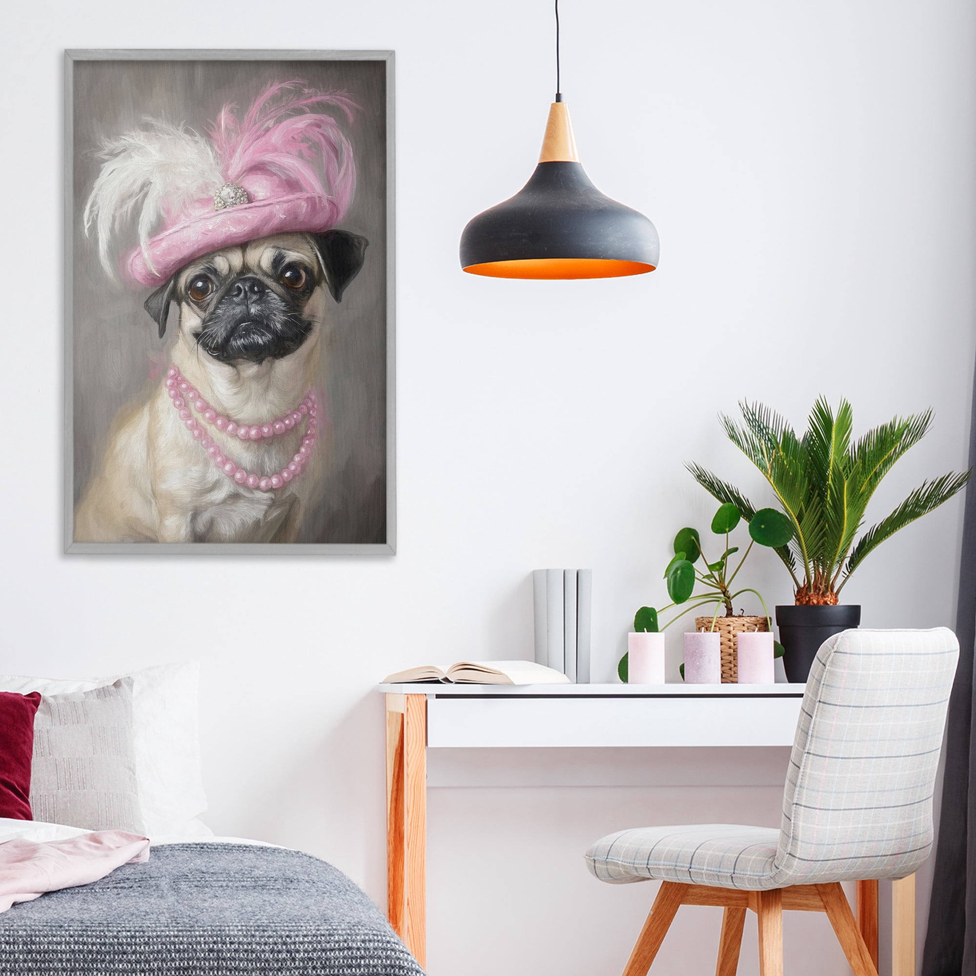 Stupell Industries Lady Pug Portrait Gray Framed Giclee Art, design by Tina LeCour