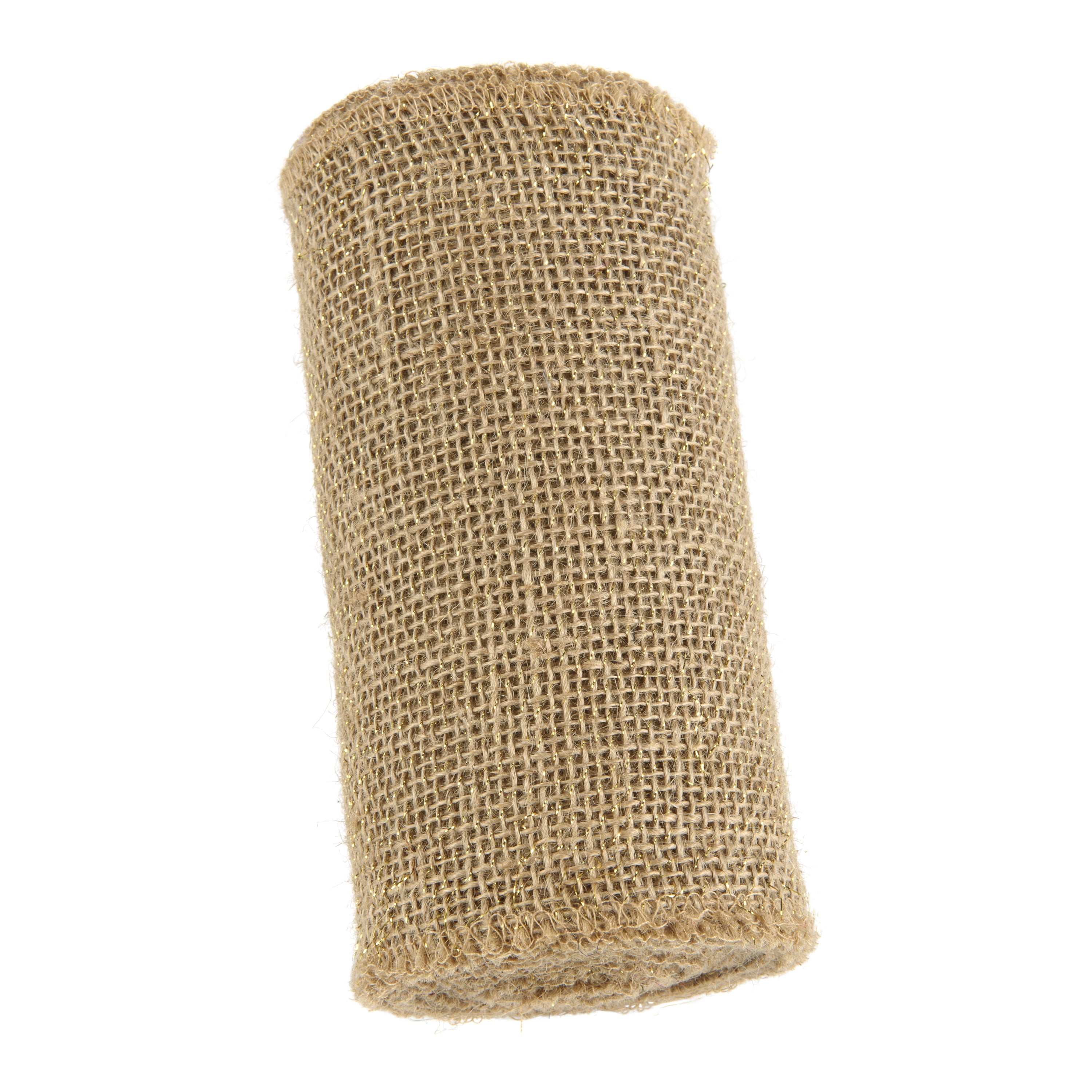 Love, Laugh, Craft Jute Burlap Roll Precut, Finished Edges, 6"W x 5-Yards, 740-26, Brown/Gold Tinsel