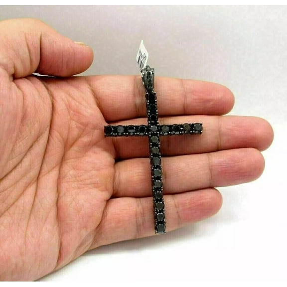 3 Ct Round Cut Lab Created Black Diamond Men's Cross Pendant 925 Starling Silver