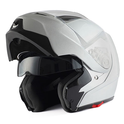 1Storm Motorcycle Street Bike Modular/Flip up Dual Visor/Sun Shield Full  Face Helmet HG339 Glossy Silver - Walmart.com