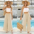 thumbnail image 4 of PUWEI Women's Casual Striped Wide Leg Pants Loose Fit Elastic Waist Lounge Pants Palazzo Trousers, 4 of 7