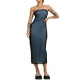 thumbnail image 3 of Biekopu Women's Bodycon Tube Dress, Strapless Contrast Color Mesh Overlay Long Party Club Dress, 3 of 6