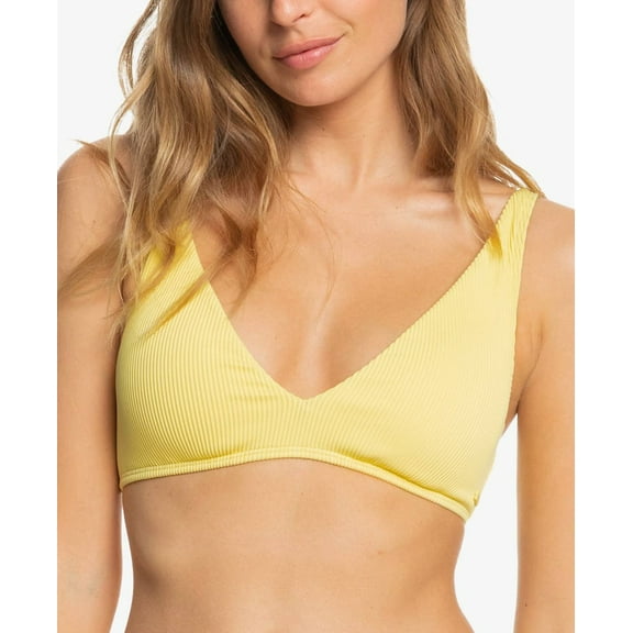 Roxy Juniors Yellow Ribbed Love The Oceana V-Neck Bikini Top