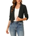 thumbnail image 5 of INSPIRE CHIC Women's Open Front Shawl Lapel 3/4 Ruched Sleeves Chiffon Crop Blazer, 5 of 8