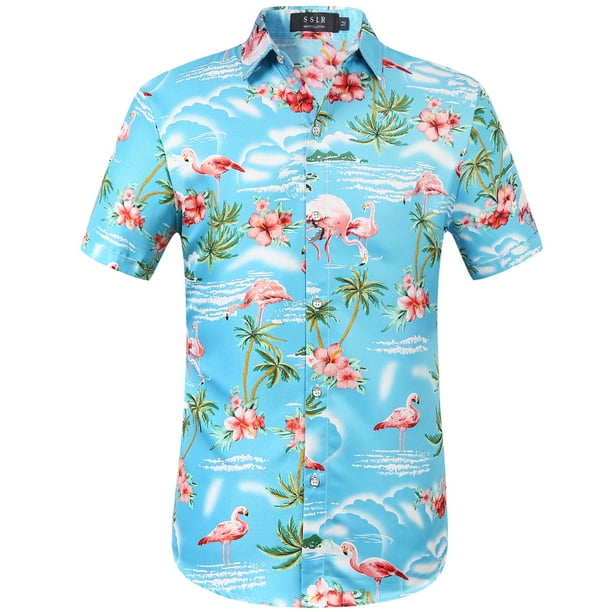 SSLR Hawaiian Shirt for Men, Flamingos Casual Short Sleeve Button Down ...
