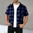 thumbnail image 2 of Wiicoznt Flannel Shirts for Men, Plaid Print Button Up Lapel Shirt with Pocket, Casual Lightweight Short Sleeve Tops for Summer,S-3XL, 2 of 9