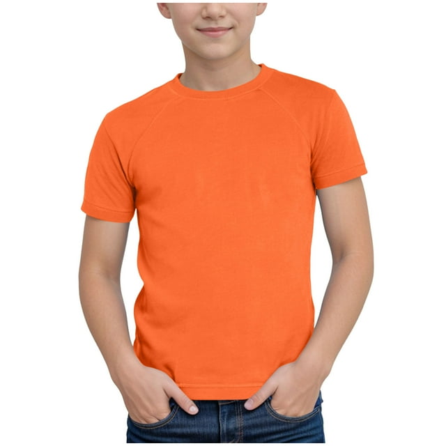 Pimfylm T-Shirt Garçon Graphique Garçon Décontracté Manches Raglan Hauts avec Col Rond et Couleur Unie T-Shirts à Manches Courtes Orange, Taille pour 4-5 Ans