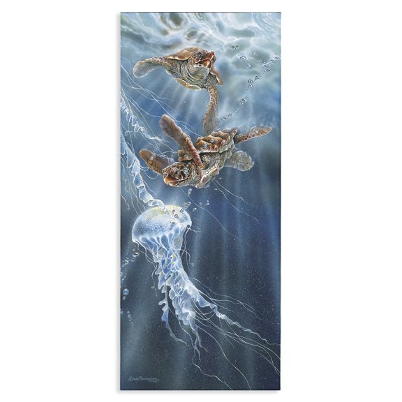 Stupell Industries Coastal Underwater Jellyfish & Turtles Canvas Art, 13 x 30, by Linda Thompson