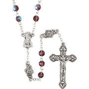 CHRISTIAN BRANDS Rosebud Our Father Imitation Amethyst Beaded Rosary, Catholic Prayer Beads for Women, Religious Jewelry with Mary, Rose, and Crucifix Details, 6mm Glass Bead, 19.5 Inches