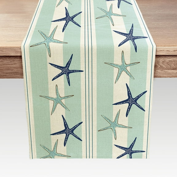 Starfish Table Runner,Teal Nautical Beach Table Runner Decor for Dinning Room Kitchen Ocean Sea Table Runner Decorations for Holiday Party, Gifts for Women Friends Couple, 13X72Inches